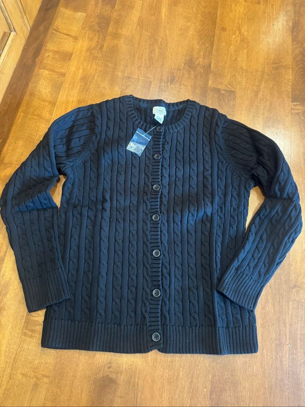 2009 L.L.Bean Women’s XL Black Cotton Cable Knit Cardigan New